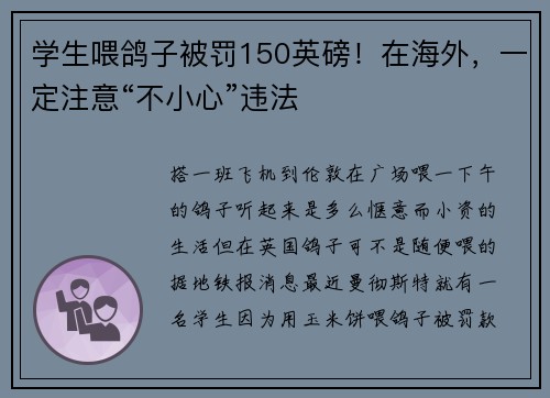 学生喂鸽子被罚150英磅！在海外，一定注意“不小心”违法