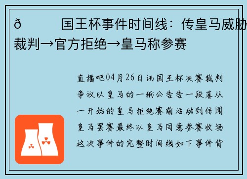 👀国王杯事件时间线：传皇马威胁换裁判→官方拒绝→皇马称参赛